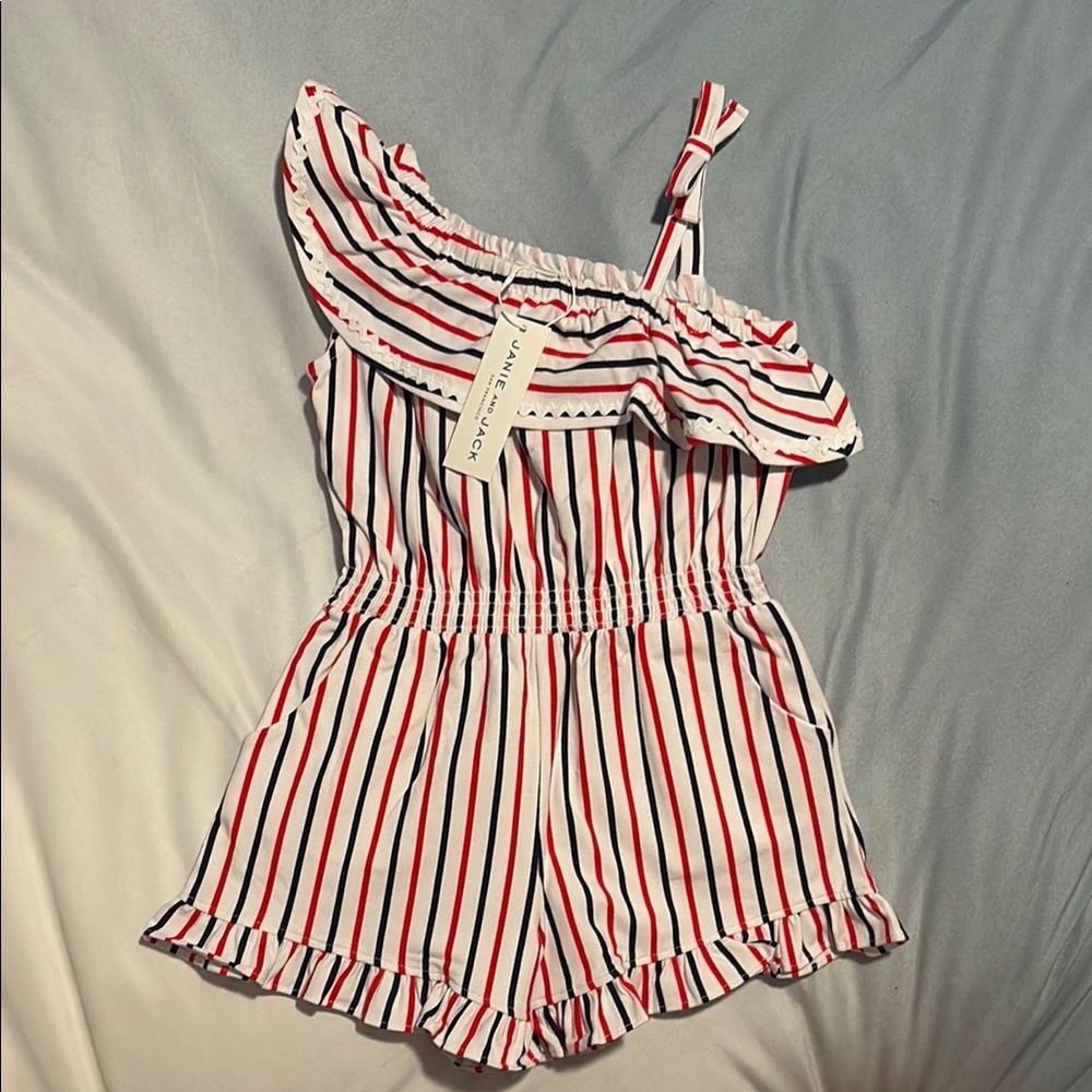 Janie and Jack Red, White and Blue Striped Romper Jumpsuit